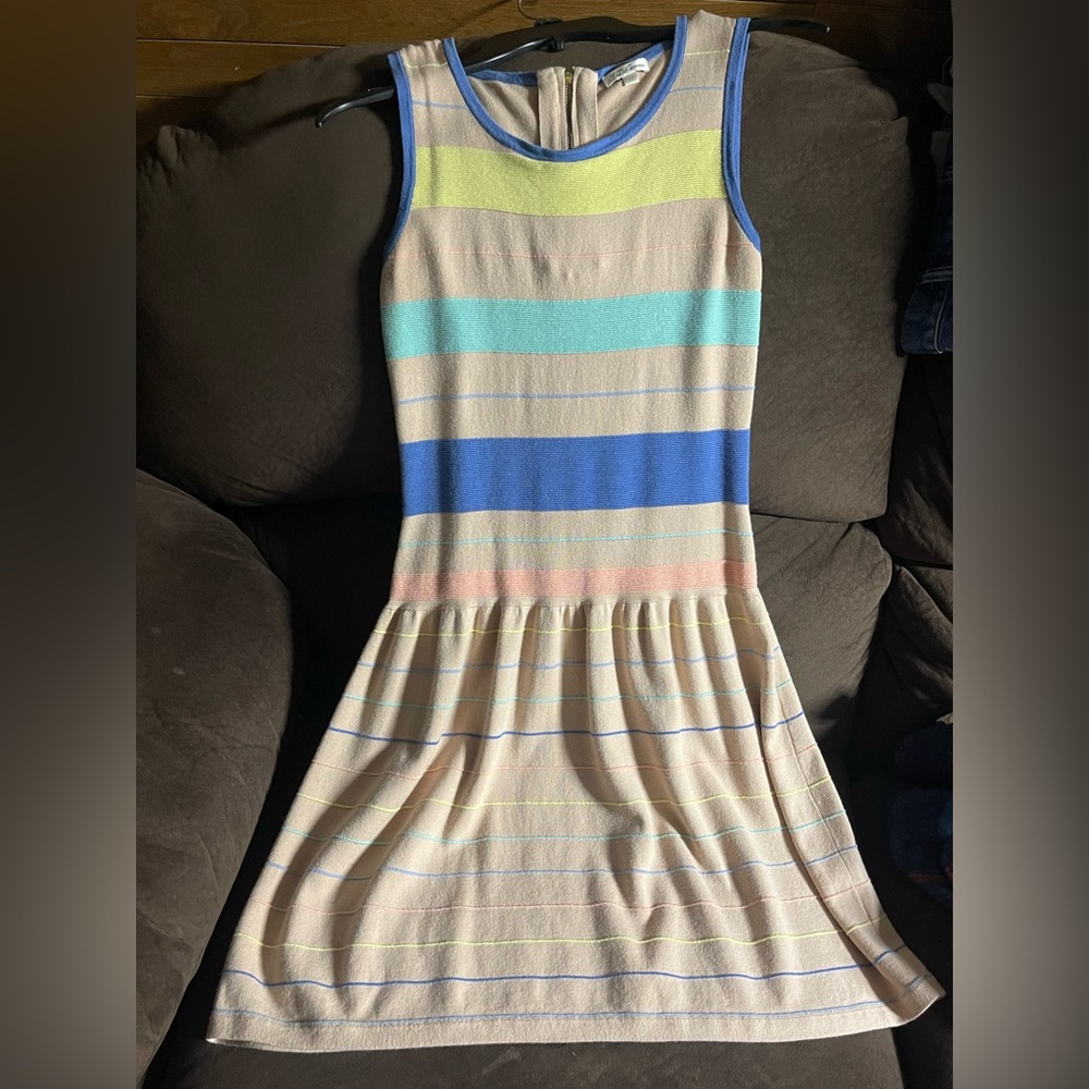 Shoshanna Pastel Striped Sleeveless A Line Sweater Ribbed Dress Size Medium